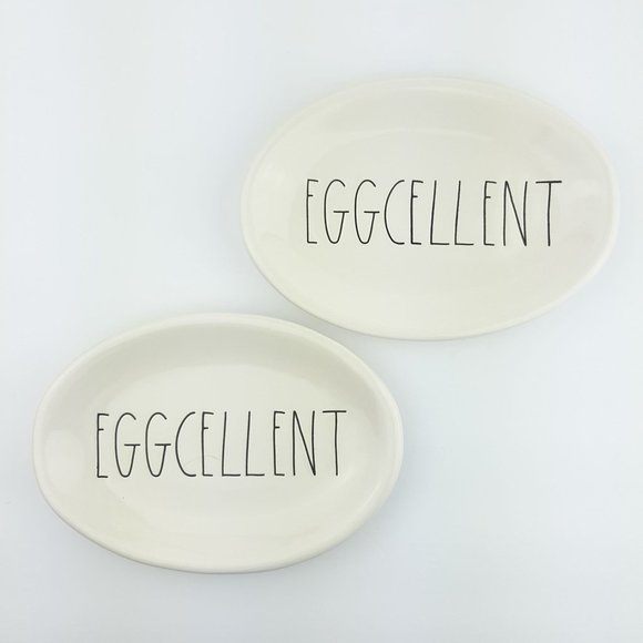 Rae Dunn Eggcellent Snack Dessert Plate Set Of 2 - Picture 2 of 11